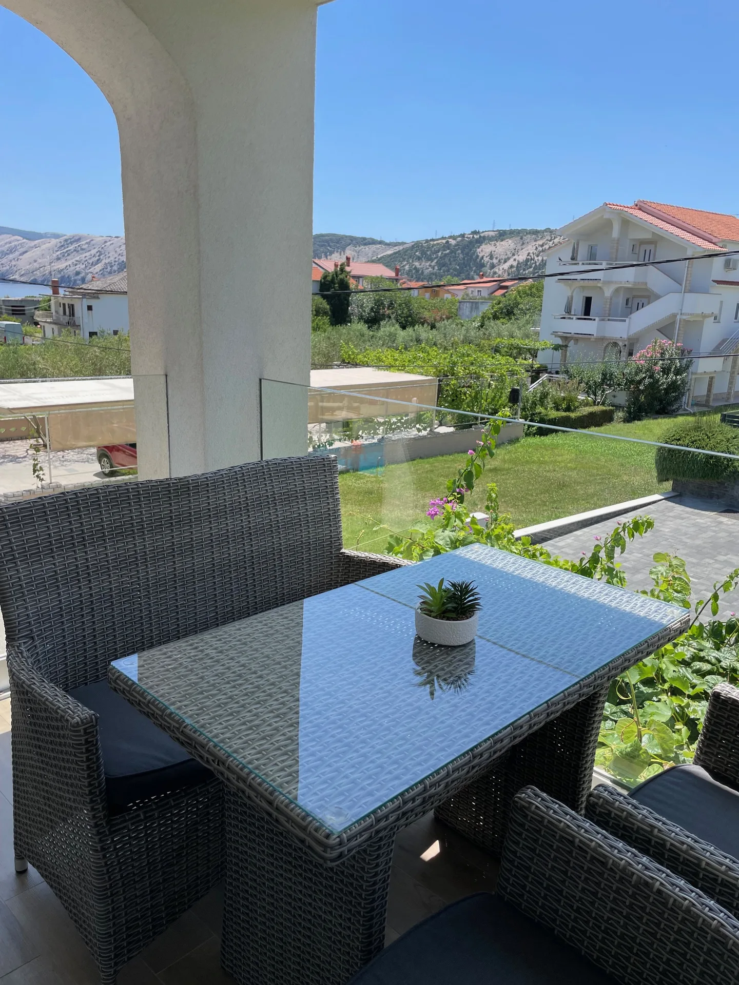 Terrace table overlooking the garden.